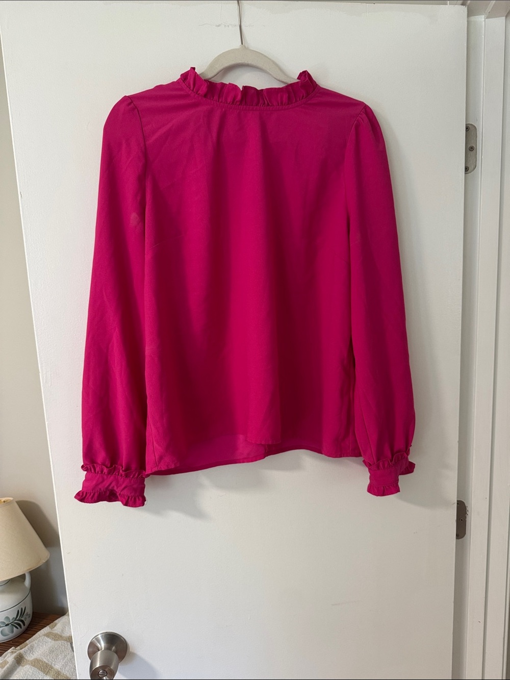 J. crew Women's Fuchsia Ruffle Neck Blouse